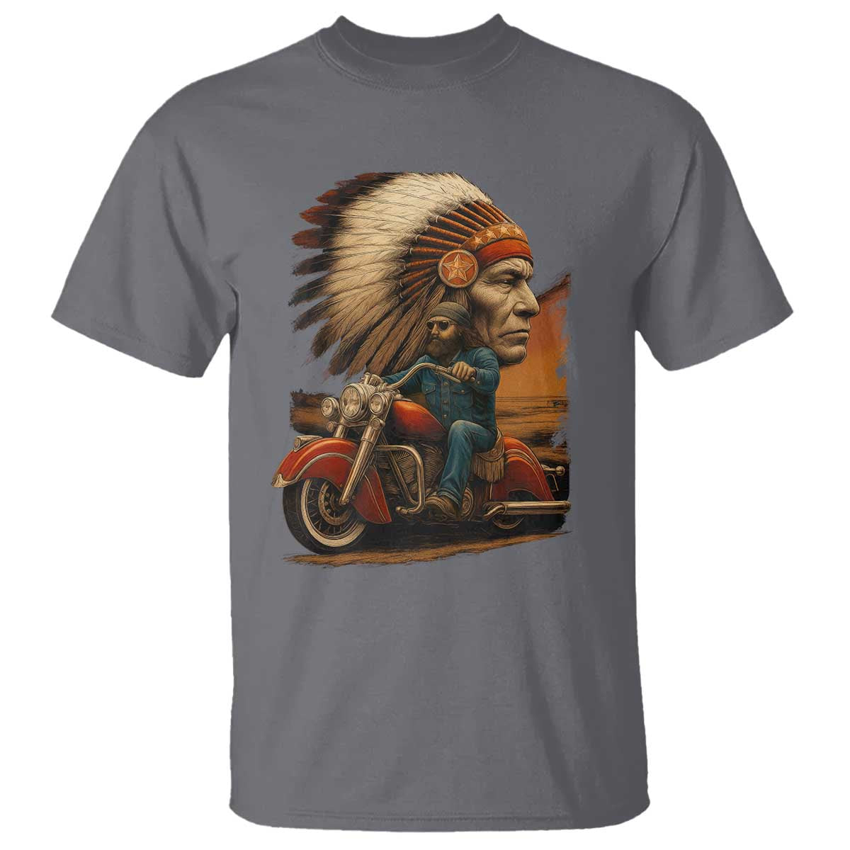 Indian American Rider T Shirt Vintage Native American Motorcycle TS11 Charcoal Print Your Wear