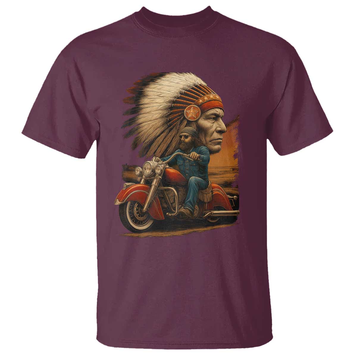 Indian American Rider T Shirt Vintage Native American Motorcycle TS11 Maroon Print Your Wear