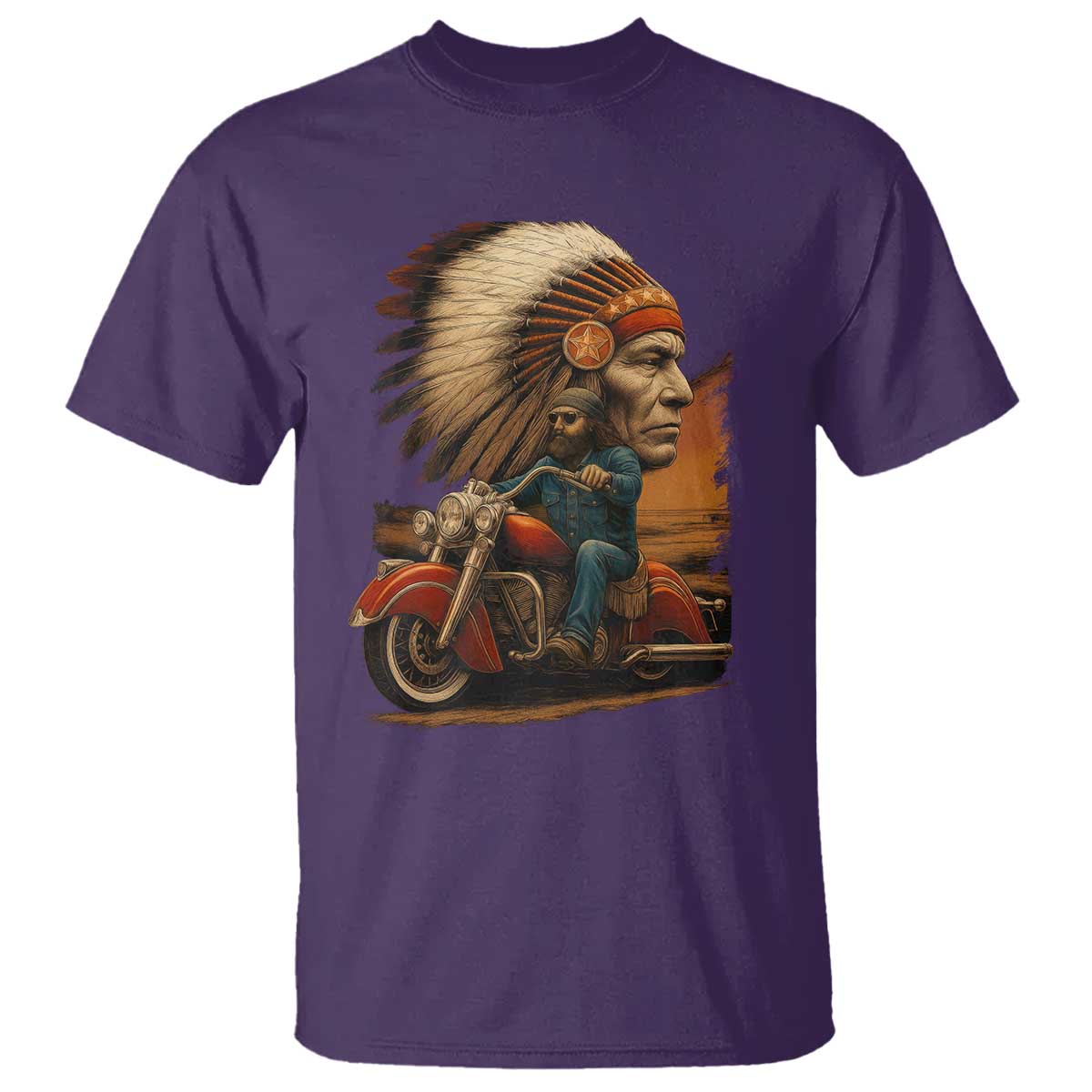 Indian American Rider T Shirt Vintage Native American Motorcycle TS11 Purple Print Your Wear