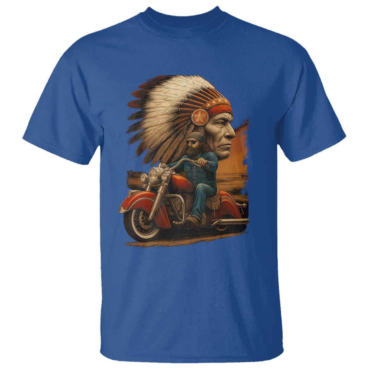 Indian American Rider T Shirt Vintage Native American Motorcycle TS11 Royal Blue Print Your Wear