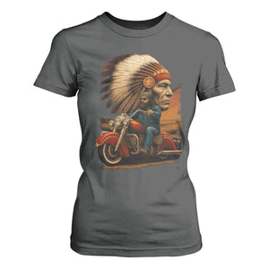 Indian American Rider T Shirt For Women Vintage Native American Motorcycle TS11 Dark Heather Print Your Wear