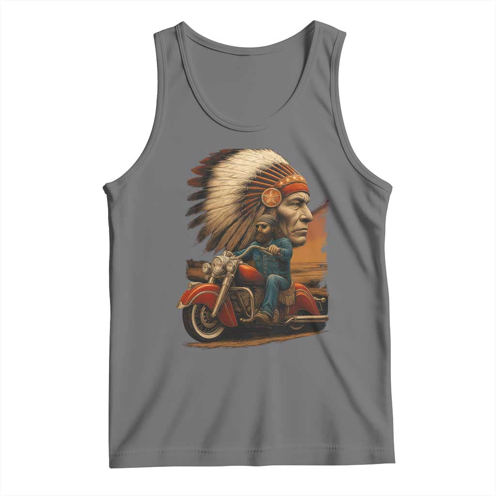 Indian American Rider Tank Top Vintage Native American Motorcycle TS11 Black Heather Print Your Wear