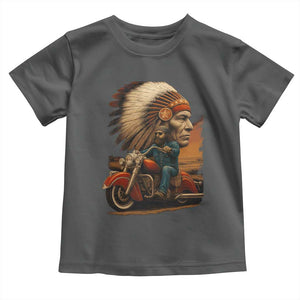Indian American Rider Toddler T Shirt Vintage Native American Motorcycle TS11 Dark Heather Print Your Wear