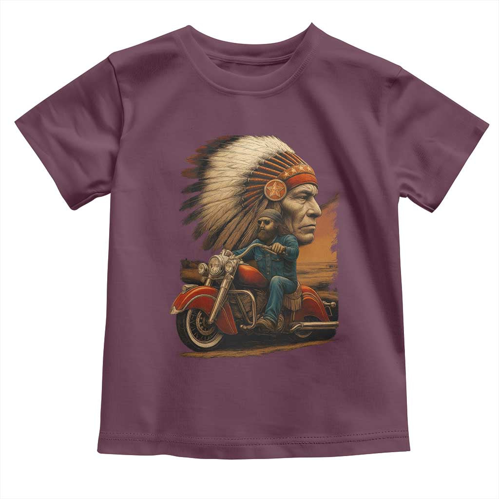 Indian American Rider Toddler T Shirt Vintage Native American Motorcycle TS11 Maroon Print Your Wear