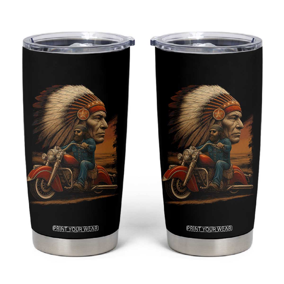 Indian American Rider Tumbler Cup Vintage Native American Motorcycle TS11 Black Print Your Wear