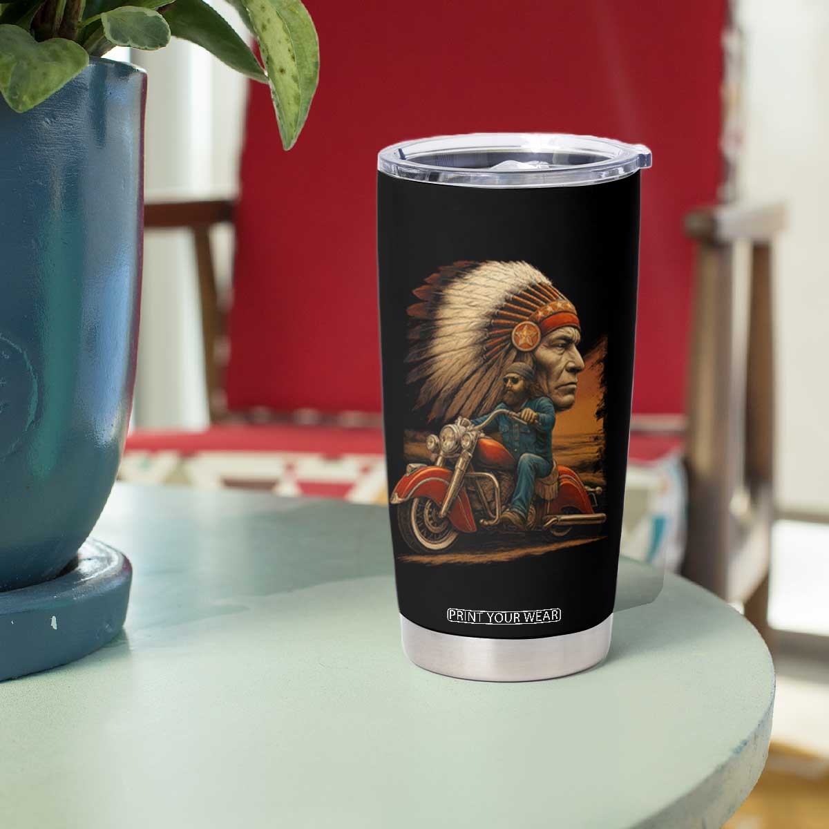 Indian American Rider Tumbler Cup Vintage Native American Motorcycle TS11 Print Your Wear