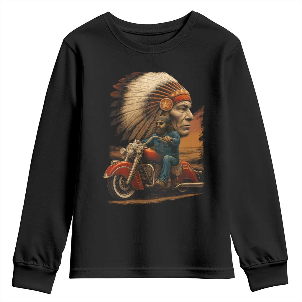 Indian American Rider Youth Sweatshirt Vintage Native American Motorcycle TS11 Black Print Your Wear