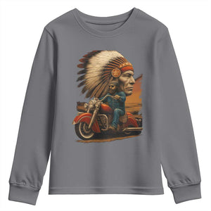 Indian American Rider Youth Sweatshirt Vintage Native American Motorcycle TS11 Charcoal Print Your Wear