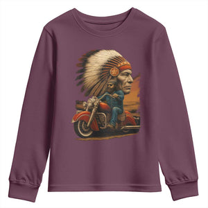 Indian American Rider Youth Sweatshirt Vintage Native American Motorcycle TS11 Maroon Print Your Wear