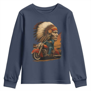 Indian American Rider Youth Sweatshirt Vintage Native American Motorcycle TS11 Navy Print Your Wear