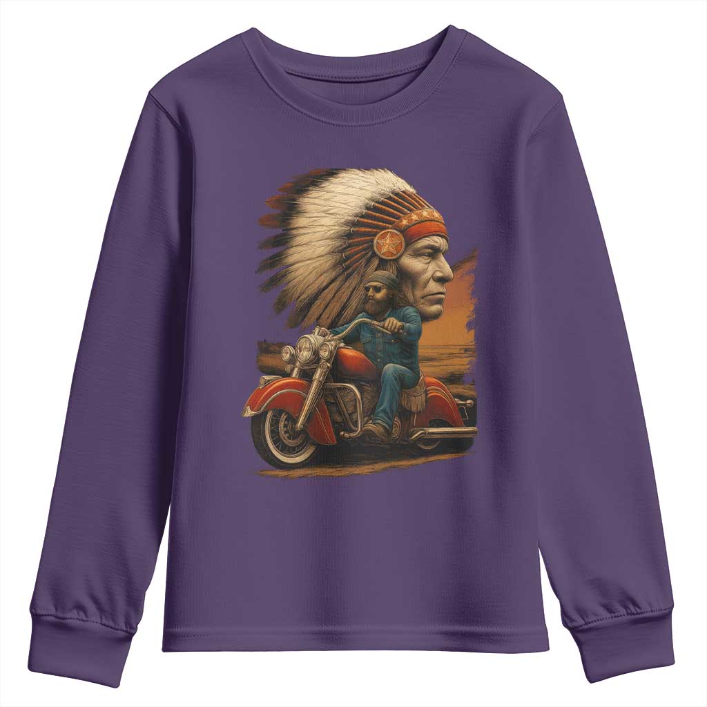 Indian American Rider Youth Sweatshirt Vintage Native American Motorcycle TS11 Purple Print Your Wear