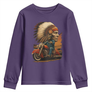 Indian American Rider Youth Sweatshirt Vintage Native American Motorcycle TS11 Purple Print Your Wear