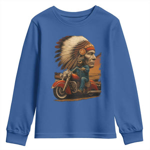 Indian American Rider Youth Sweatshirt Vintage Native American Motorcycle TS11 Royal Blue Print Your Wear