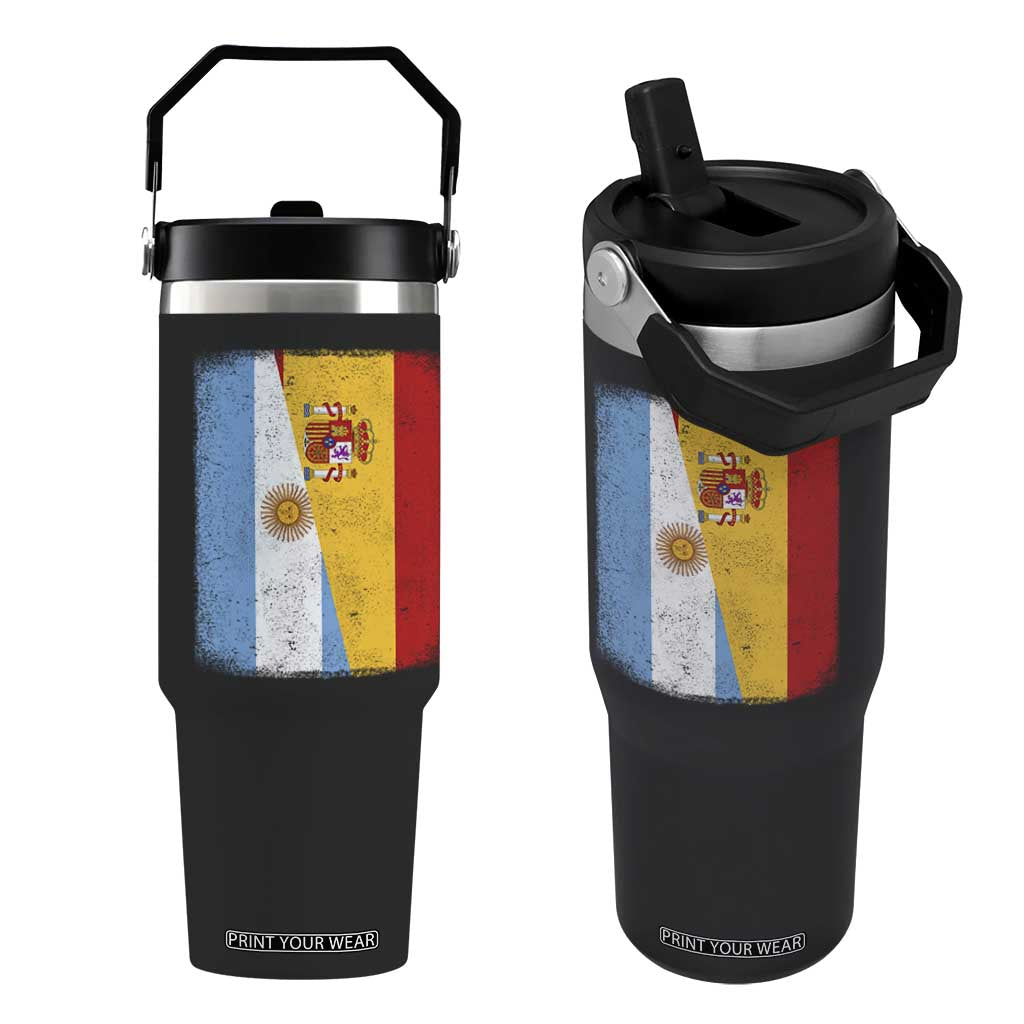 Spain Argentina Half Flag Spanish Argentinian Roots Flip Straw Tumbler