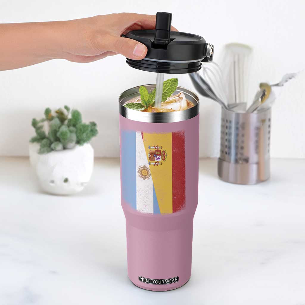 Spain Argentina Half Flag Spanish Argentinian Roots Flip Straw Tumbler