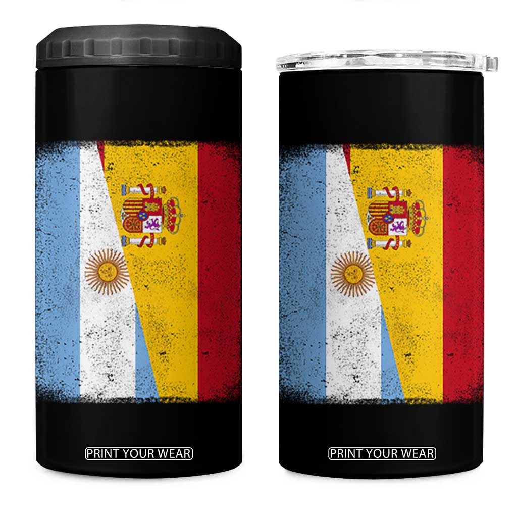 Spain Argentina Half Flag Spanish Argentinian Roots 4 in 1 Can Cooler Tumbler TS11 One Size: 16 oz Black Print Your Wear