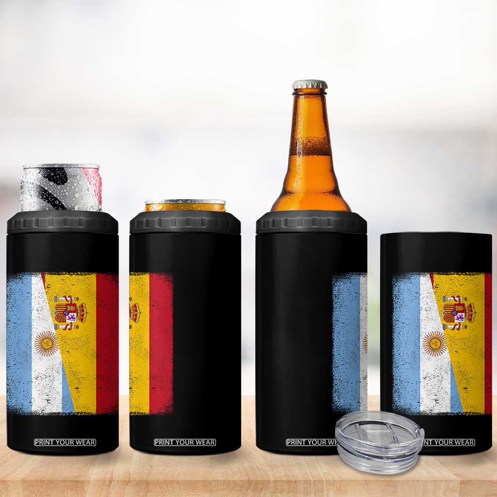 Spain Argentina Half Flag Spanish Argentinian Roots 4 in 1 Can Cooler Tumbler