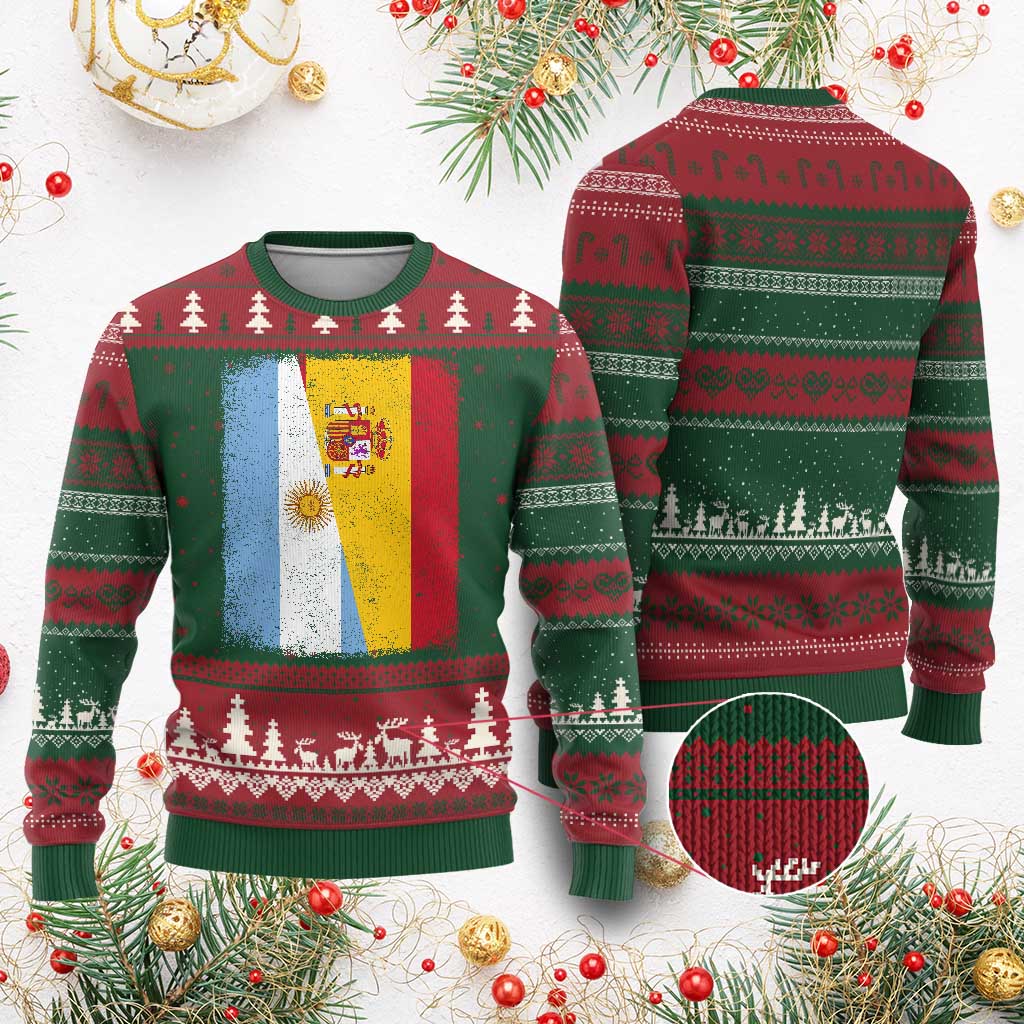 Spain Argentina Half Flag Spanish Argentinian Roots Ugly Christmas Sweater