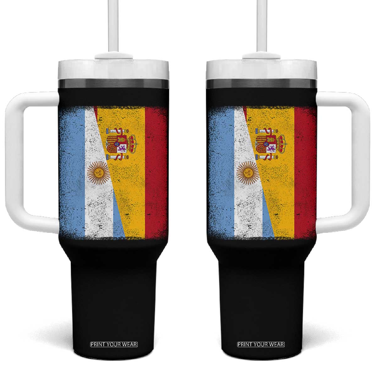 Spain Argentina Half Flag Spanish Argentinian Roots Tumbler With Handle TS11 One Size: 40 oz Black Print Your Wear