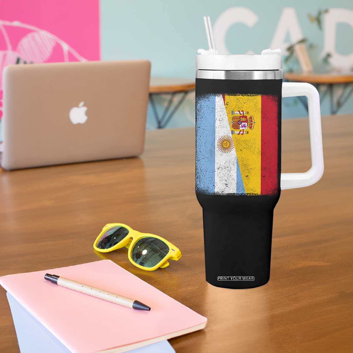 Spain Argentina Half Flag Spanish Argentinian Roots Tumbler With Handle