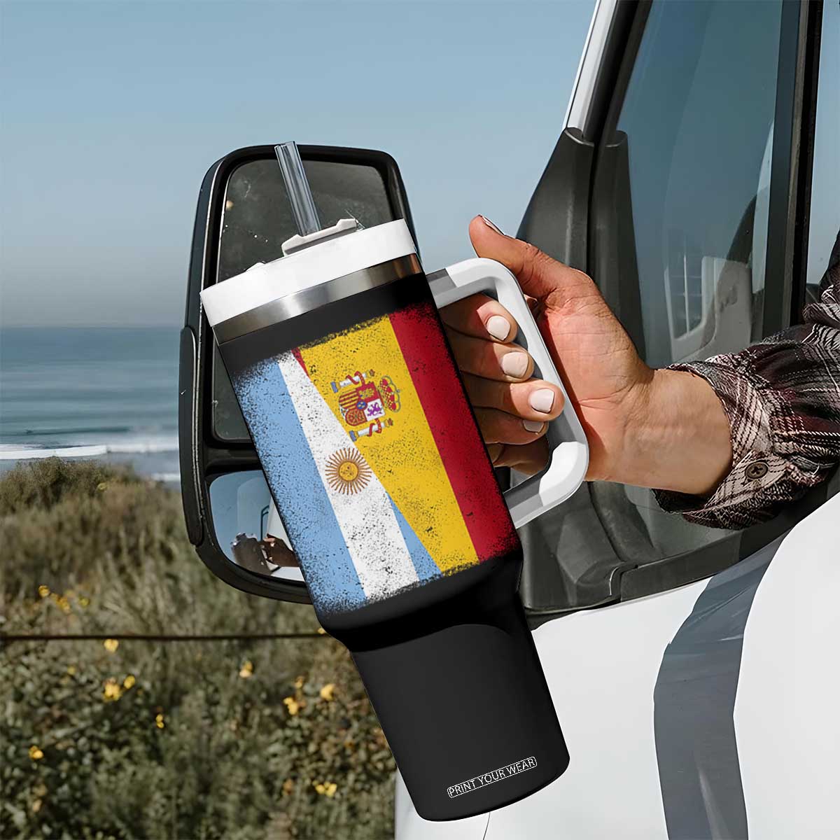 Spain Argentina Half Flag Spanish Argentinian Roots Tumbler With Handle