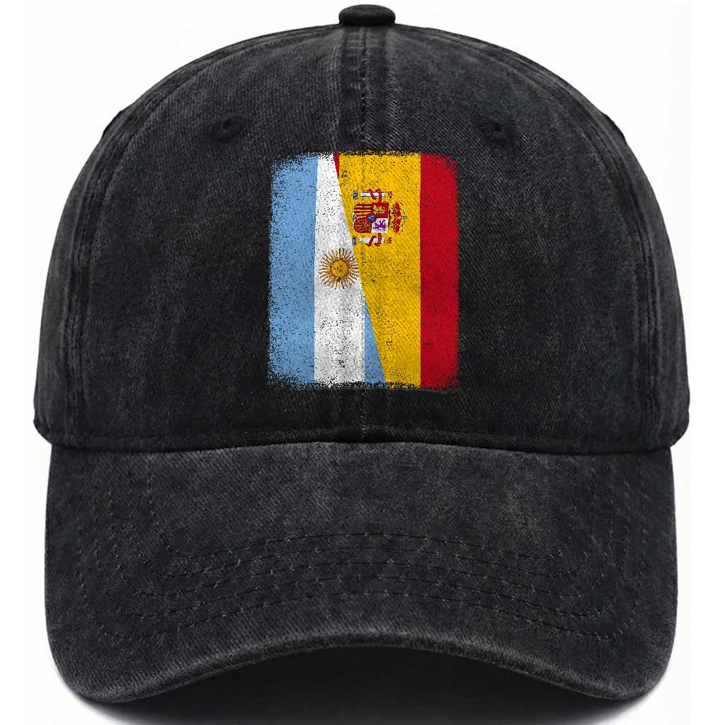 Spain Argentina Half Flag Spanish Argentinian Roots Washed Cotton Baseball Cap TS11 Print Your Wear