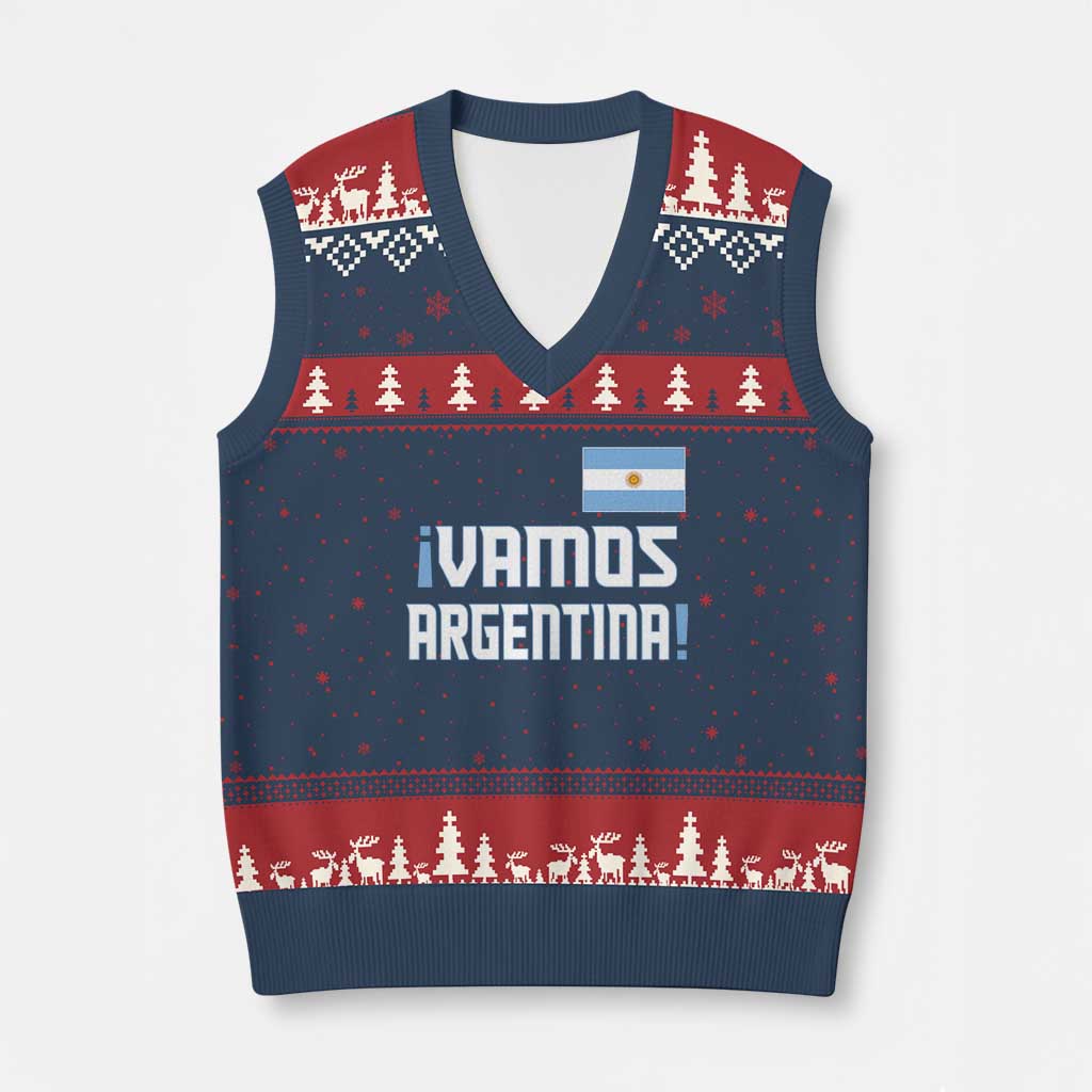 Vamos Argentina V-Neck Knit Sweater Vest Sol De May Argentinian Flag National Pride