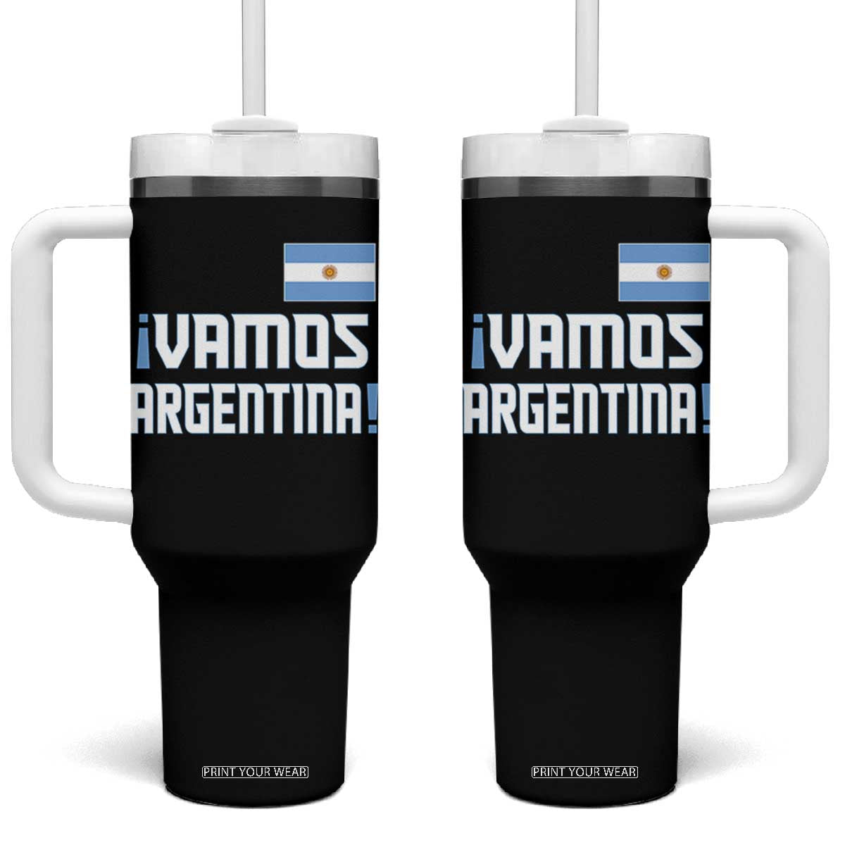 Vamos Argentina Tumbler With Handle Sol De May Argentinian Flag National Pride TS11 One Size: 40 oz Black Print Your Wear