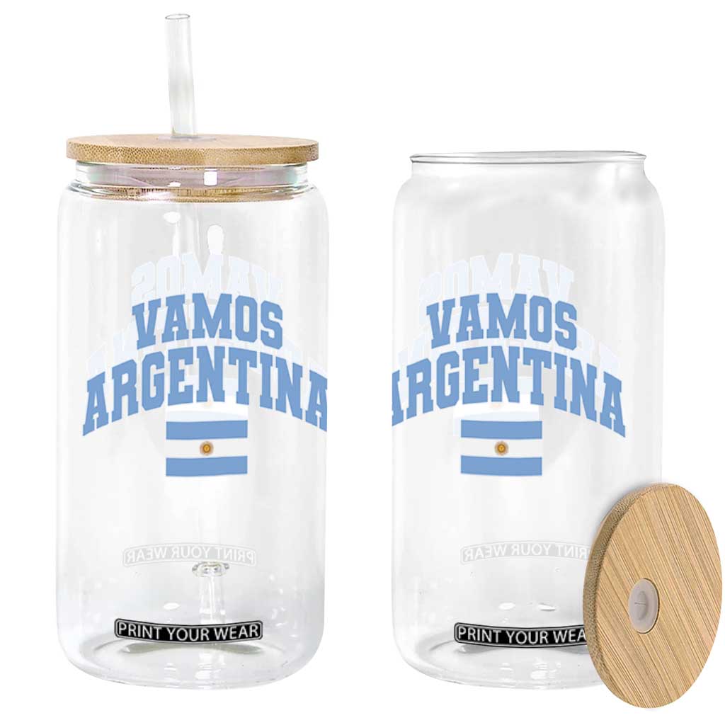 Vamos Argentina Football Throwback Design Glass Can Vintage Argentinian Flag