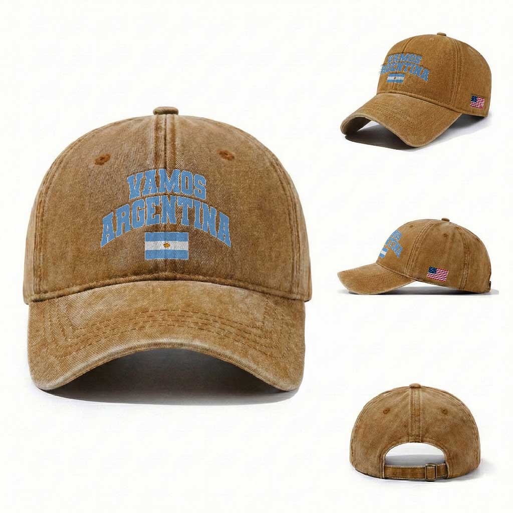 Vamos Argentina Football Throwback Design Washed Cotton Baseball Cap Vintage Argentinian Flag