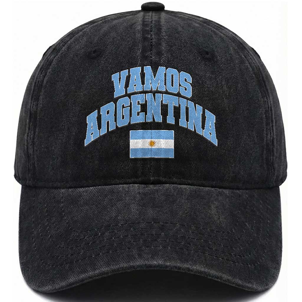 Vamos Argentina Football Throwback Design Washed Cotton Baseball Cap Vintage Argentinian Flag TS11 Print Your Wear