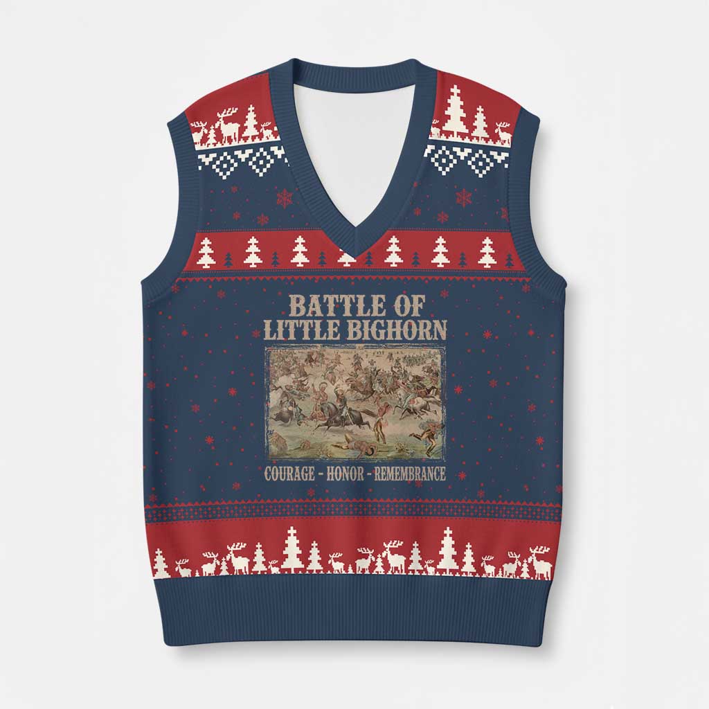 Battle of Little Bighorn V-Neck Knit Sweater Vest Courage Honor Remember Native American TS11 Navy Red Print Your Wear