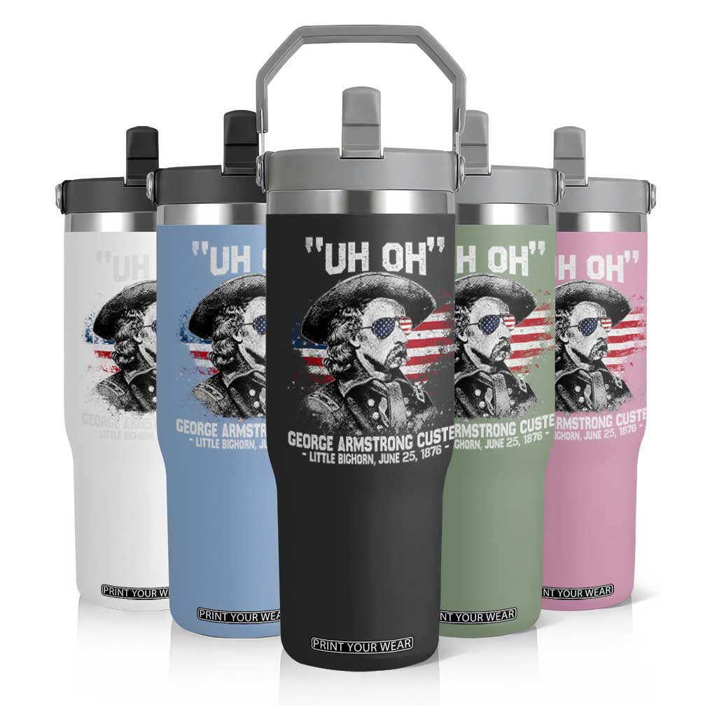 Uh Oh George Armstrong Custer Little Bighorn Flip Straw Tumbler Vintage American Flag June 25 1876
