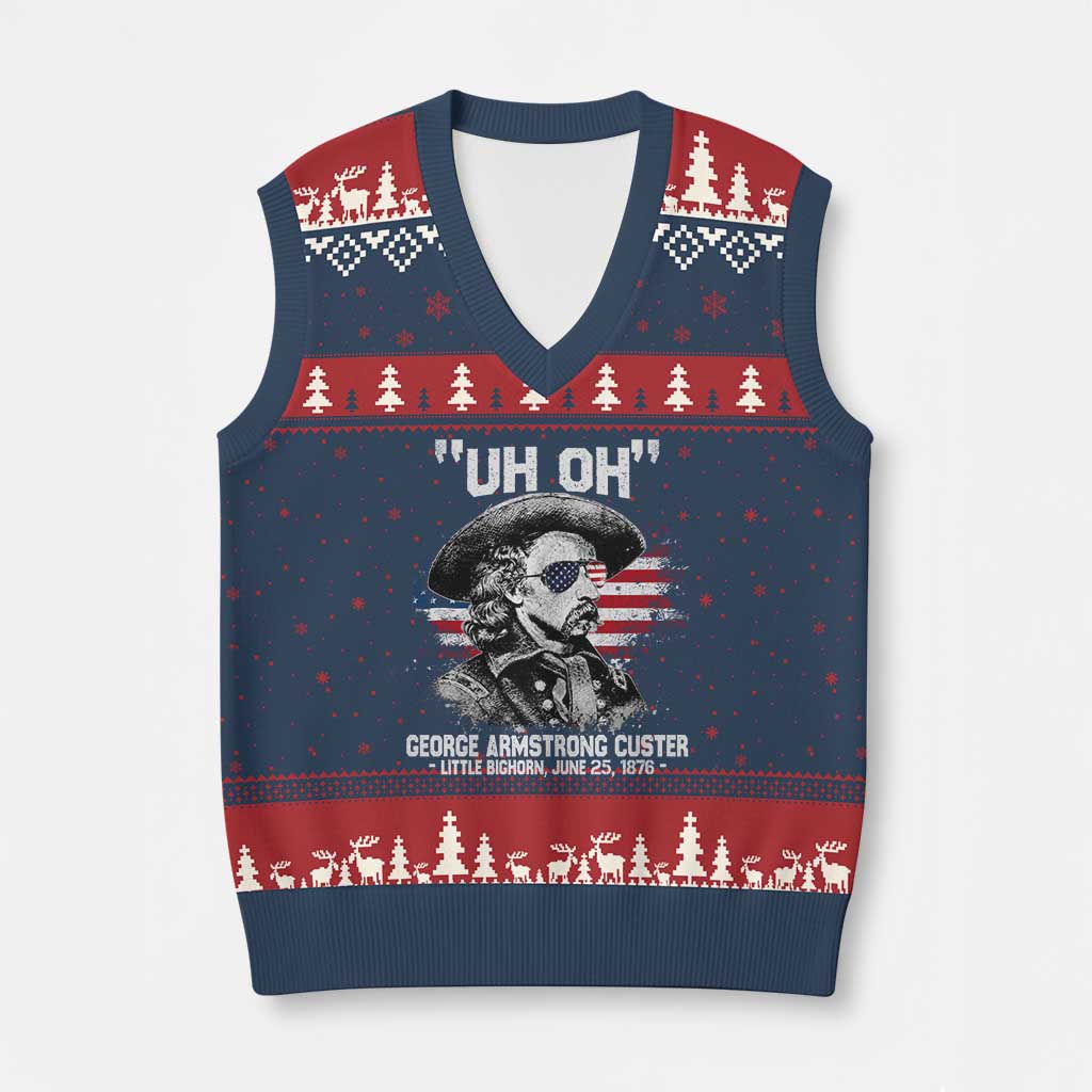 Uh Oh George Armstrong Custer Little Bighorn V-Neck Knit Sweater Vest Vintage American Flag June 25 1876 TS11 Navy Red Print Your Wear