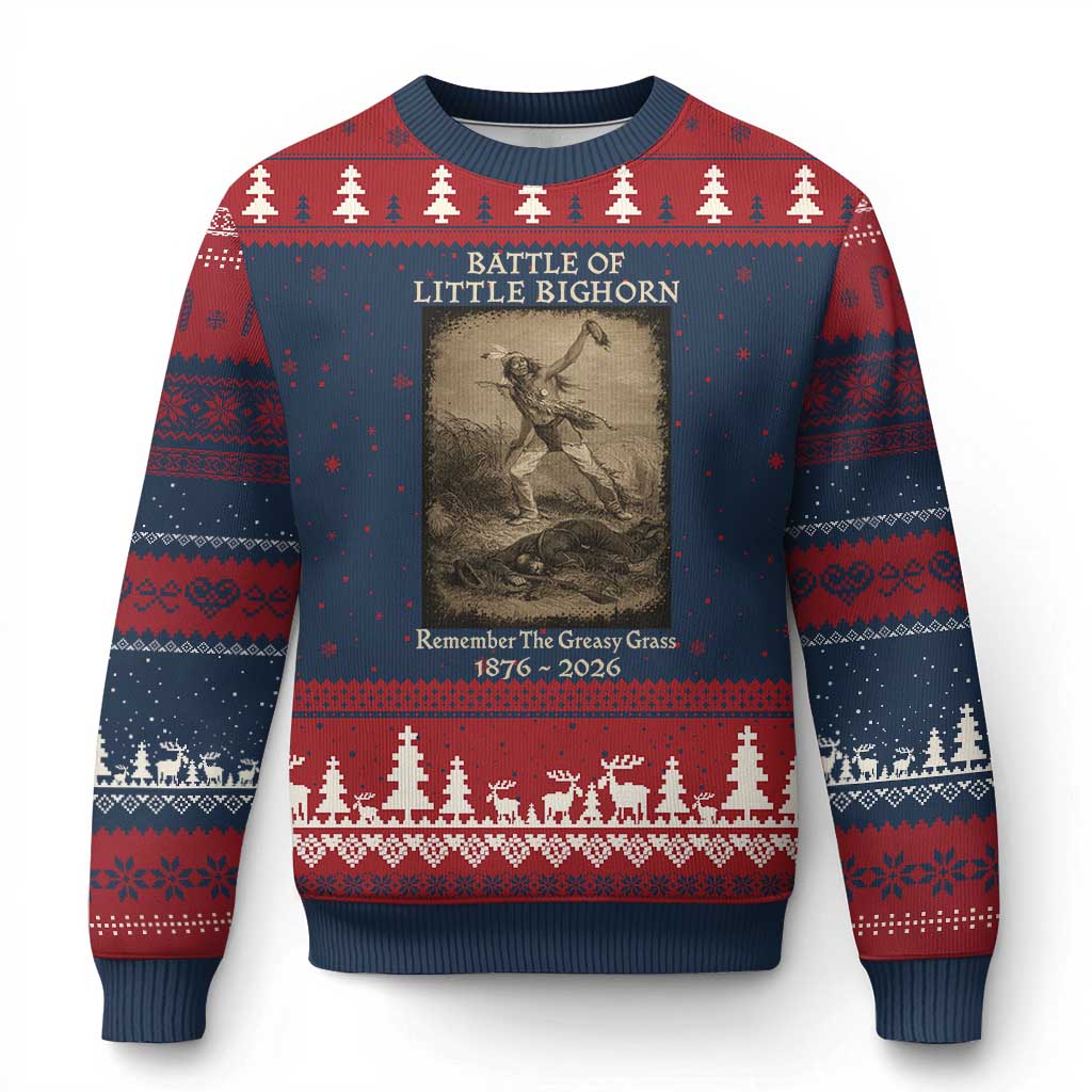 Battle of Little Bighorn 150 Year Anniversary 1876 2026 Ugly Christmas Sweater Remember The Greasy Grass Native American TS11 Navy Red Print Your Wear