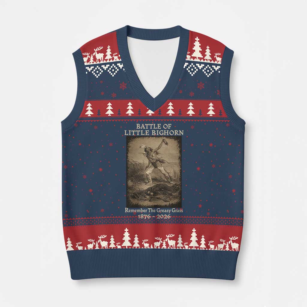Battle of Little Bighorn 150 Year Anniversary 1876 2026 V-Neck Knit Sweater Vest Remember The Greasy Grass Native American TS11 Navy Red Print Your Wear