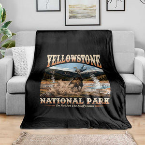 Yellowstone National Park Do Not Pet The Fluffy Cows Throw Blanket