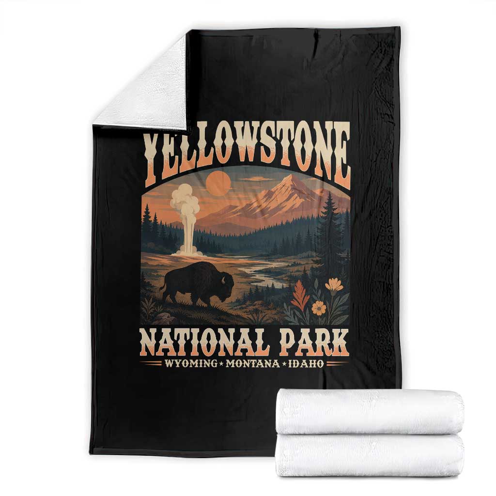 Yellowstone National Park Wyoming Montana Idaho Throw Blanket Vintage Bison Geyser TS11 Black Print Your Wear