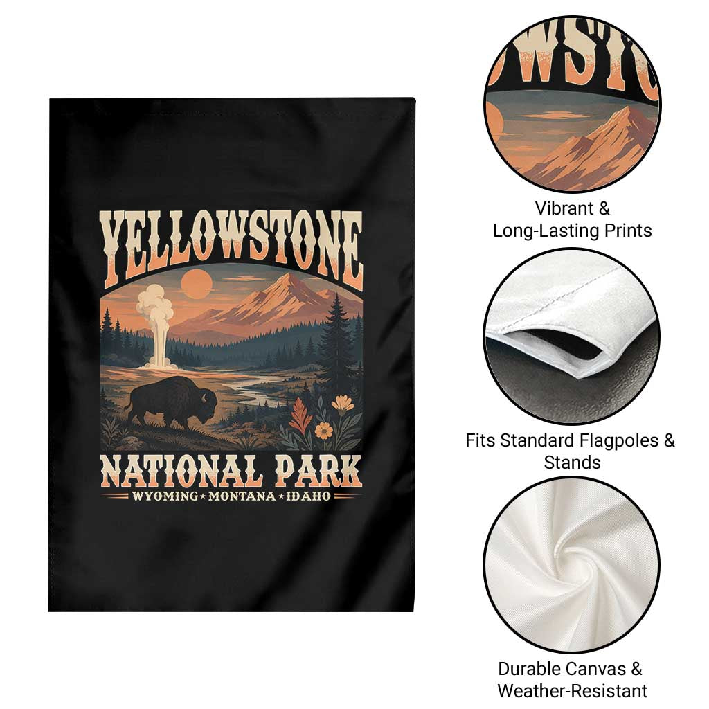 Yellowstone National Park Wyoming Montana Idaho Garden Flag Vintage Bison Geyser