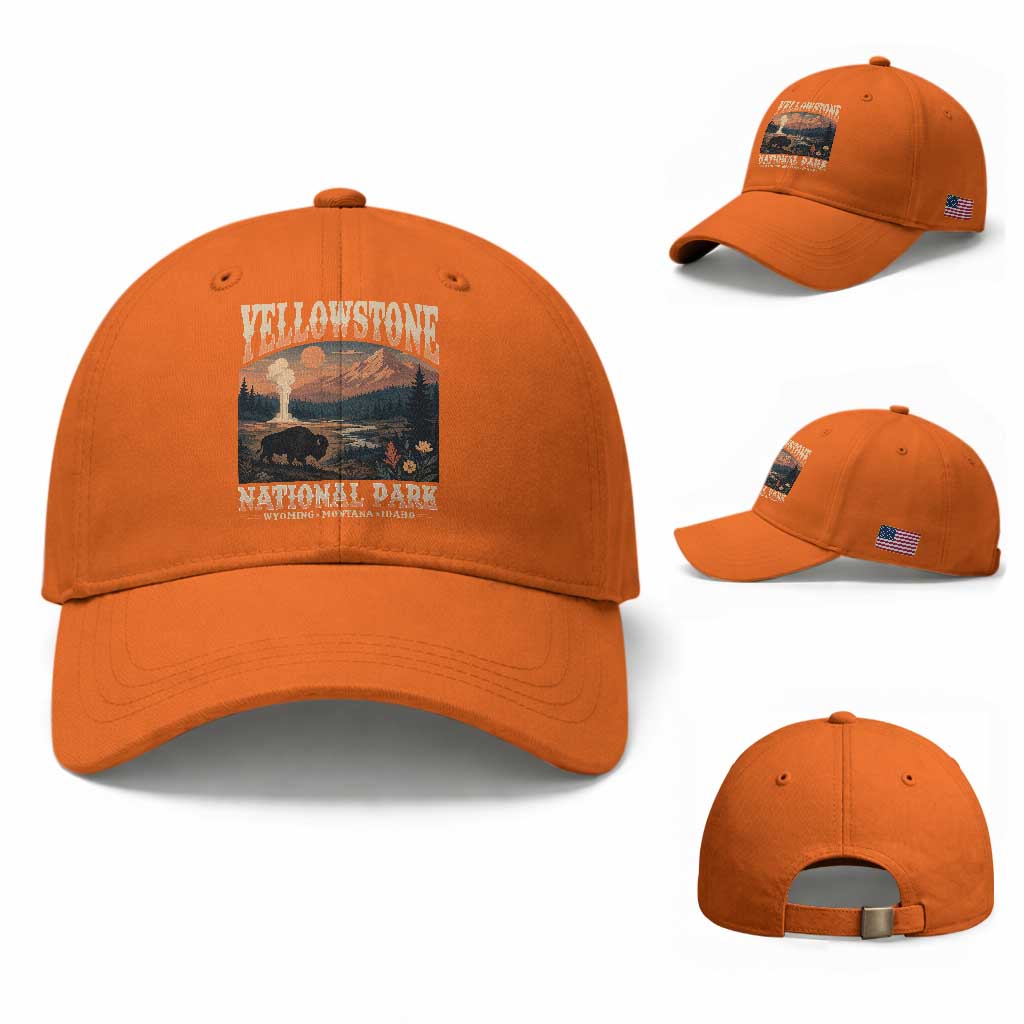 Yellowstone National Park Wyoming Montana Idaho Baseball Cap Vintage Bison Geyser