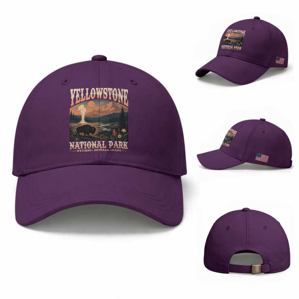 Yellowstone National Park Wyoming Montana Idaho Baseball Cap Vintage Bison Geyser