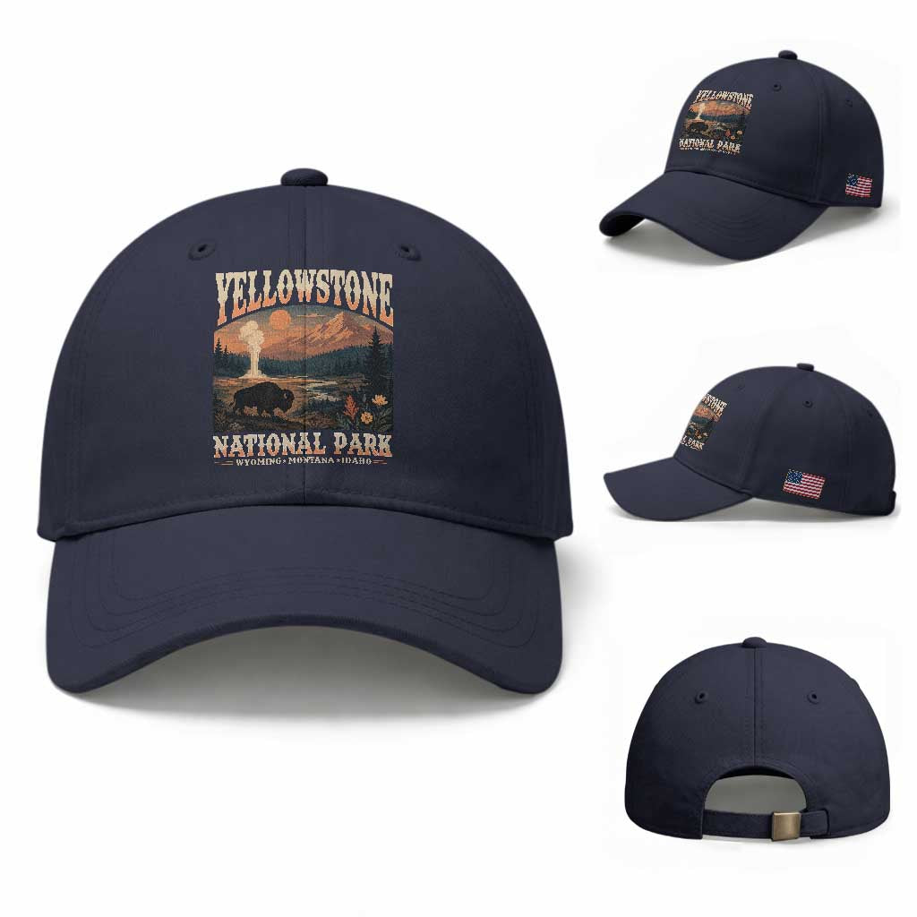 Yellowstone National Park Wyoming Montana Idaho Baseball Cap Vintage Bison Geyser