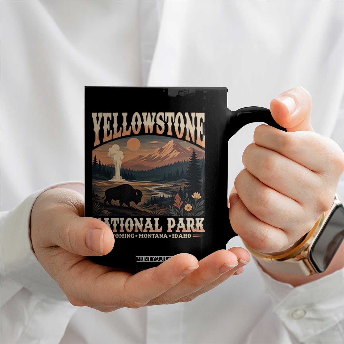 Yellowstone National Park Wyoming Montana Idaho Coffee Mug Vintage Bison Geyser
