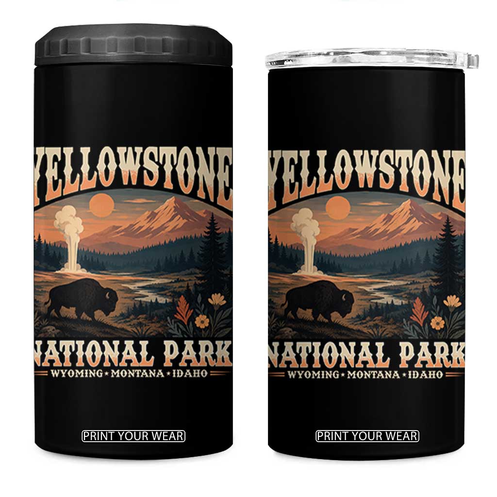 Yellowstone National Park Wyoming Montana Idaho 4 in 1 Can Cooler Tumbler Vintage Bison Geyser TS11 One Size: 16 oz Black Print Your Wear