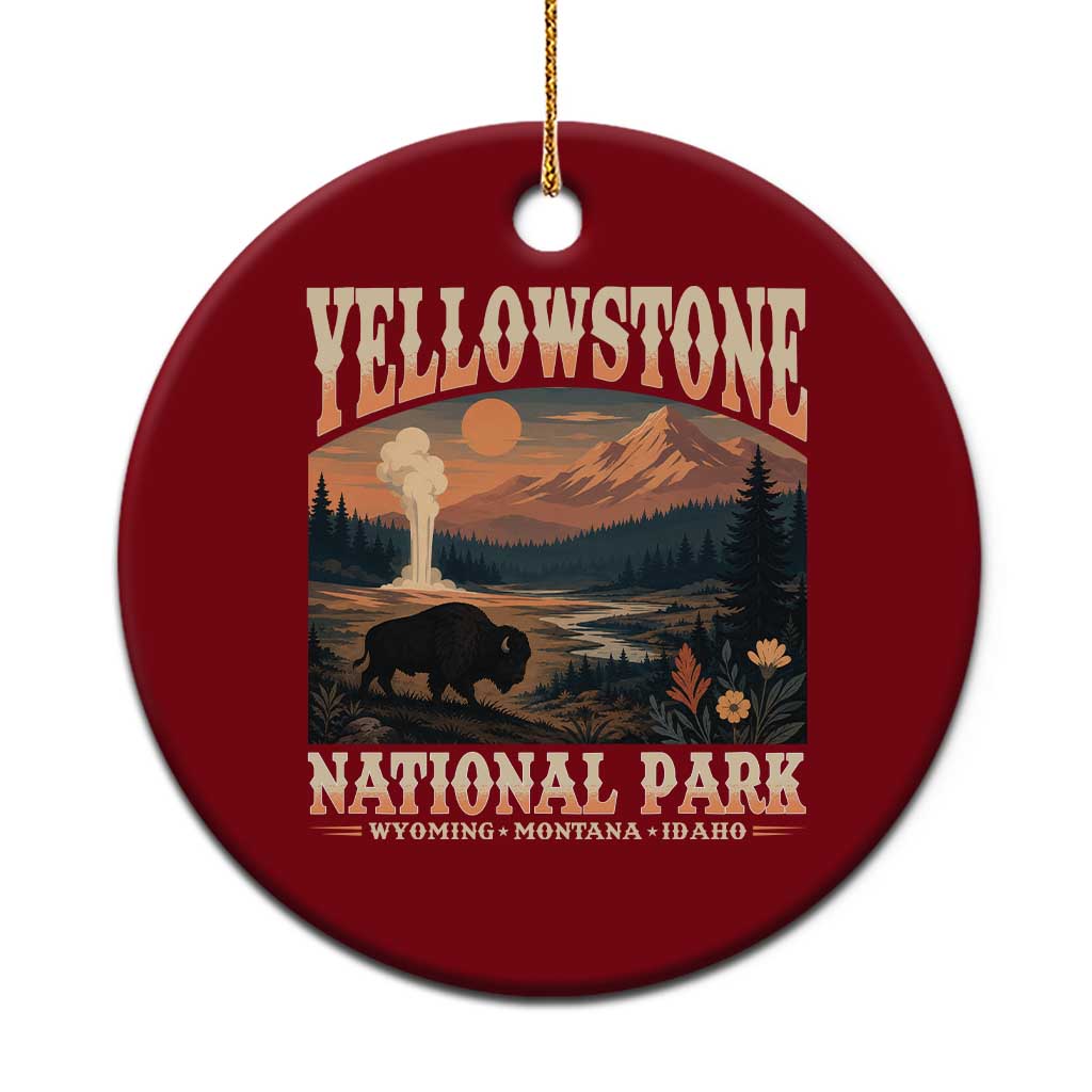 Yellowstone National Park Wyoming Montana Idaho Ceramic Ornament Vintage Bison Geyser TS11 1pc Red Print Your Wear