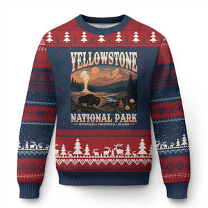 Yellowstone National Park Wyoming Montana Idaho Ugly Christmas Sweater Vintage Bison Geyser
