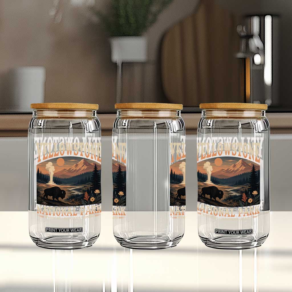 Yellowstone National Park Wyoming Montana Idaho Glass Can Vintage Bison Geyser