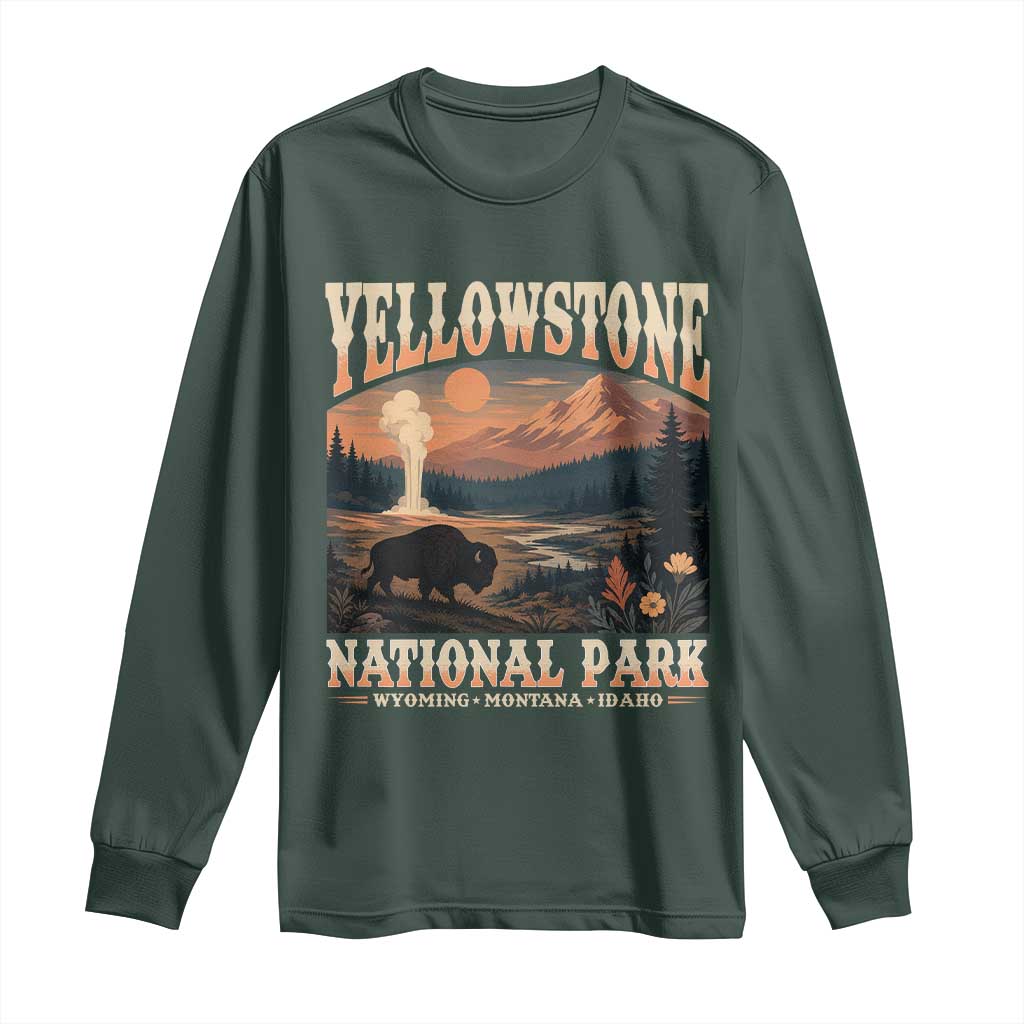 Yellowstone National Park Wyoming Montana Idaho Long Sleeve Shirt Vintage Bison Geyser