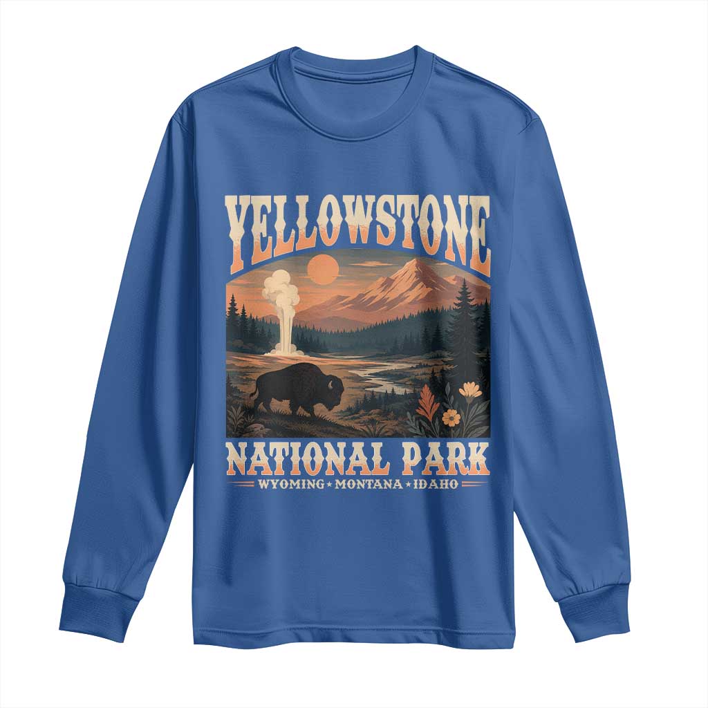 Yellowstone National Park Wyoming Montana Idaho Long Sleeve Shirt Vintage Bison Geyser