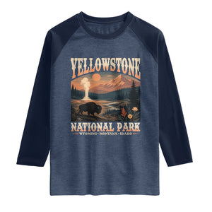 Yellowstone National Park Wyoming Montana Idaho Raglan Shirt Vintage Bison Geyser